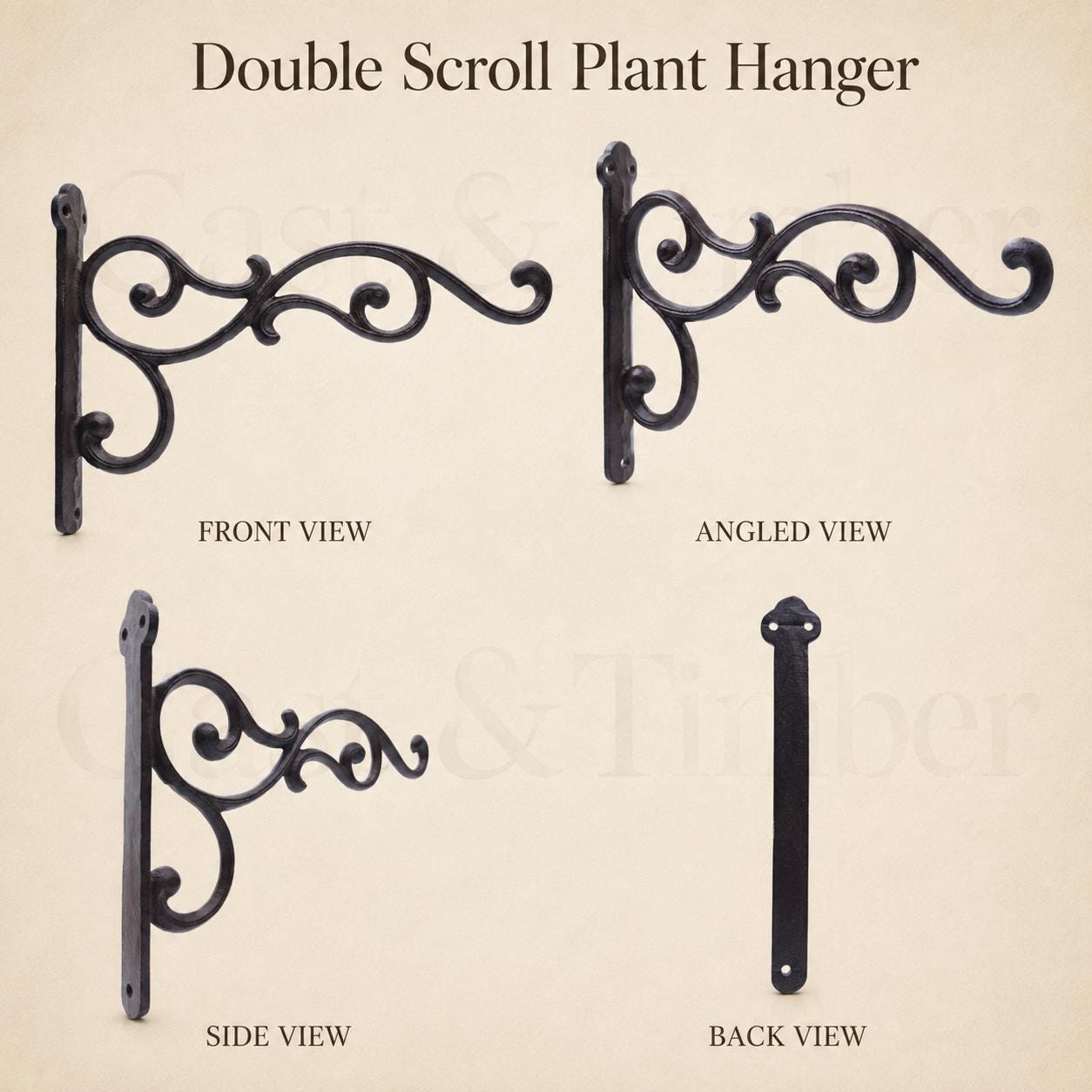 Rustic Cast Iron Plant Hanger, Double Scroll Wall Bracket, Hanging Basket Hook, Farmhouse Garden Decor, image 3