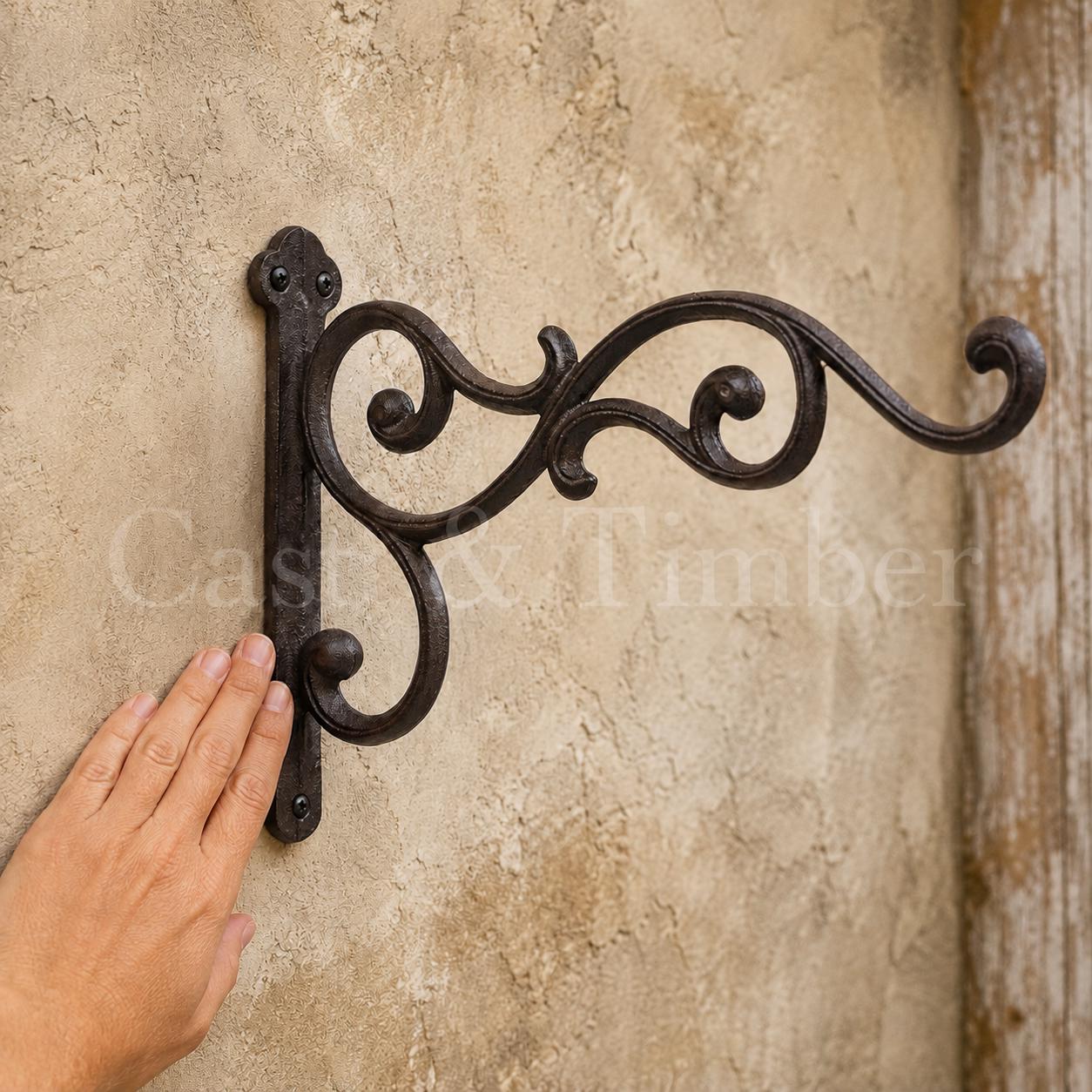 Rustic Cast Iron Plant Hanger, Double Scroll Wall Bracket, Hanging Basket Hook, Farmhouse Garden Decor, image 4