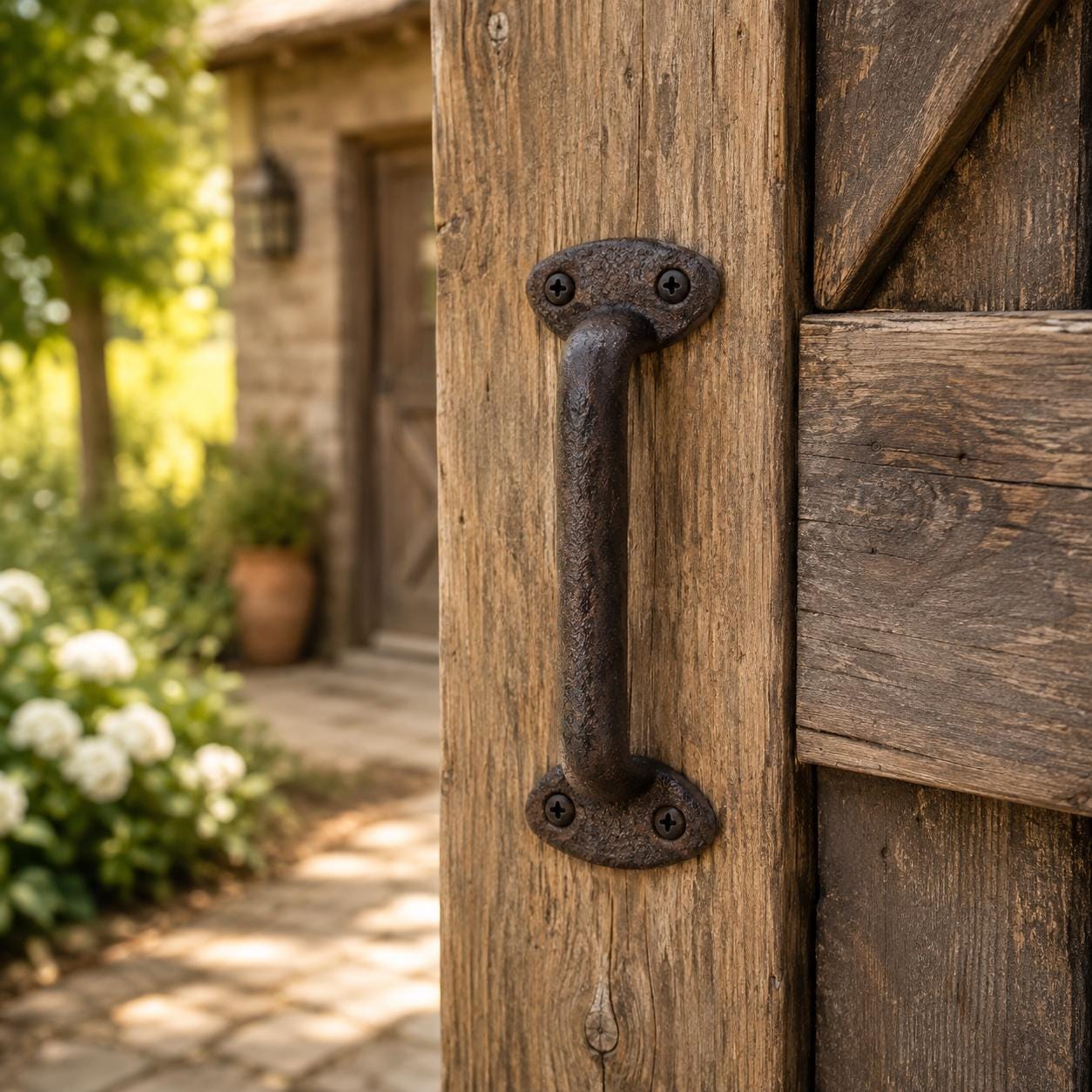 Rustic Farmhouse Cast Iron Door Handle, 6 Inch Barn Gate Pull, Shed Door Cabinet Handle, Antique Style Brown Hardware