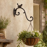 Songbird Cast Iron Plant Hanger, Rustic Scroll Wall Bracket, Hanging Basket Hook, Garden Porch Decor, Brown Iron Bird Bracket