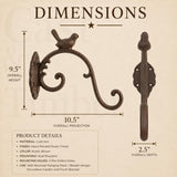 Songbird Cast Iron Plant Hanger, Rustic Scroll Wall Bracket, Hanging Basket Hook, Garden Porch Decor, Brown Iron Bird Bracket, image 2