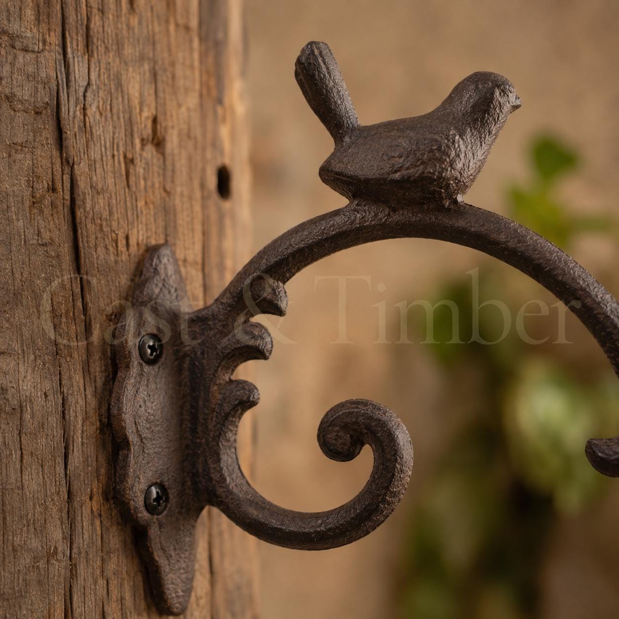 Songbird Cast Iron Plant Hanger, Rustic Scroll Wall Bracket, Hanging Basket Hook, Garden Porch Decor, Brown Iron Bird Bracket, image 3