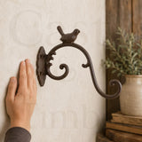Songbird Cast Iron Plant Hanger, Rustic Scroll Wall Bracket, Hanging Basket Hook, Garden Porch Decor, Brown Iron Bird Bracket, image 5