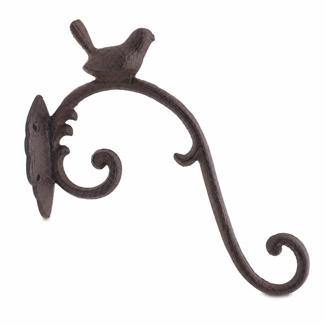 Songbird Cast Iron Plant Hanger, Rustic Scroll Wall Bracket, Hanging Basket Hook, Garden Porch Decor, Brown Iron Bird Bracket, image 10