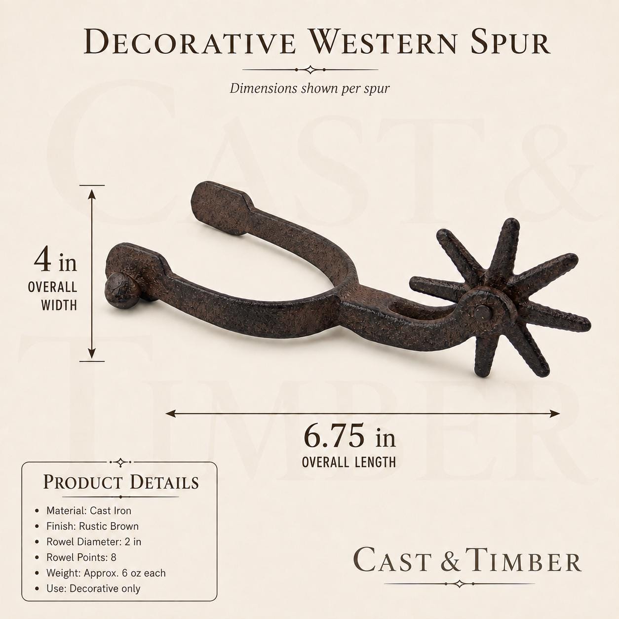 Cast Iron Western Spurs Pair, Rustic Cowboy Rodeo Decor, Decorative Shelf Sitters, Ranch Cabin Lodge Decor, image 2
