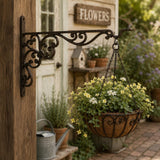 Ornate Cast Iron Plant Hanger, Rustic Wall Bracket for Hanging Baskets, Lanterns, Bird Feeders & Wind Chimes