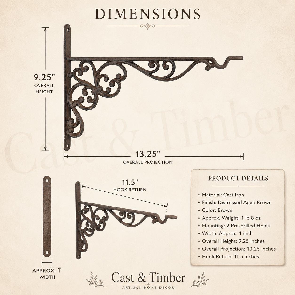 Ornate Cast Iron Plant Hanger, Rustic Wall Bracket for Hanging Baskets, Lanterns, Bird Feeders & Wind Chimes, image 2