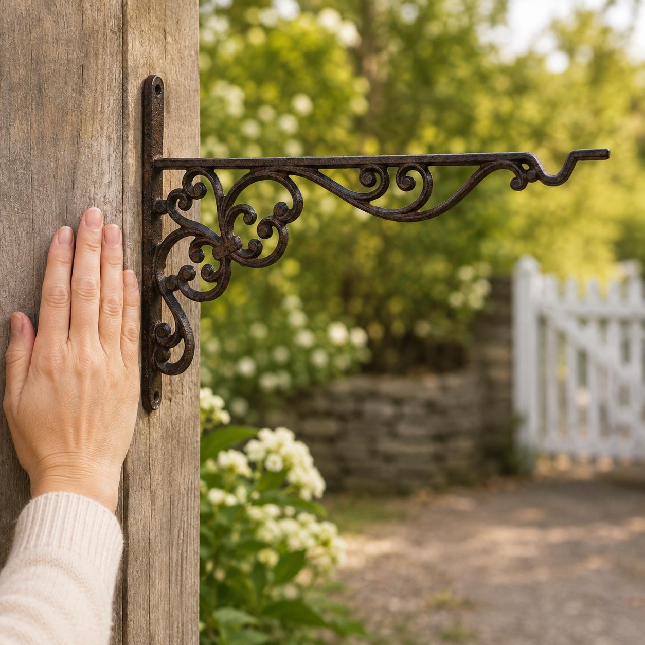 Ornate Cast Iron Plant Hanger, Rustic Wall Bracket for Hanging Baskets, Lanterns, Bird Feeders & Wind Chimes, image 3