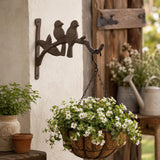 Rustic Lovebirds Plant Hanger, Cast Iron Hanging Basket Bracket, Bird Branch Wall Hook, Garden Planter Hanger