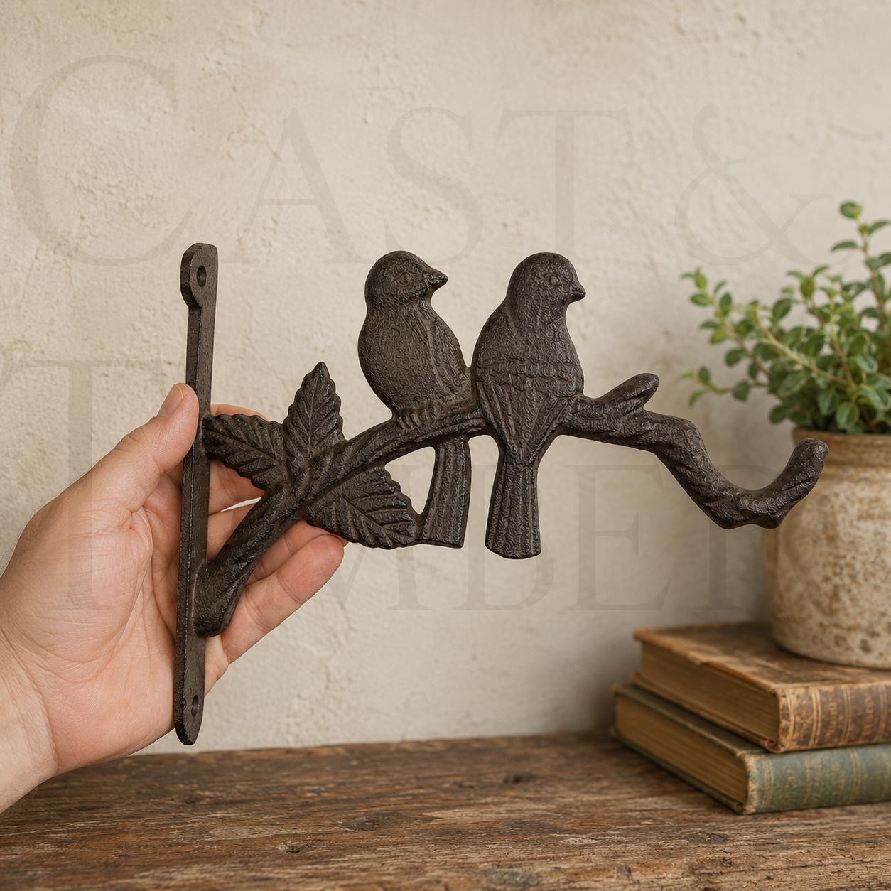 Rustic Lovebirds Plant Hanger, Cast Iron Hanging Basket Bracket, Bird Branch Wall Hook, Garden Planter Hanger, image 3