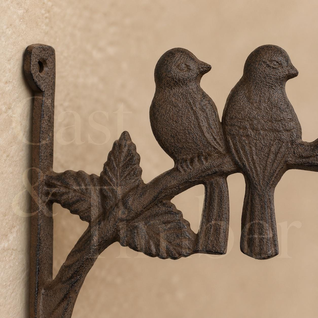 Rustic Lovebirds Plant Hanger, Cast Iron Hanging Basket Bracket, Bird Branch Wall Hook, Garden Planter Hanger, image 4