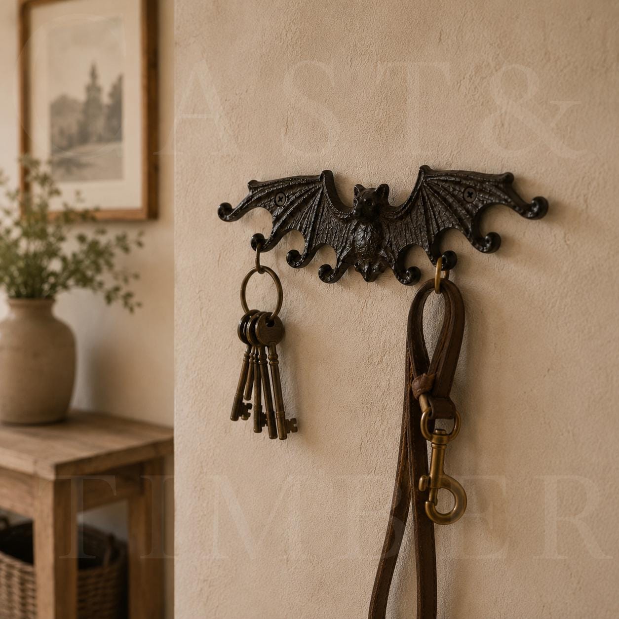 Gothic Cast Iron Bat Key Holder Rack with 8 Hooks