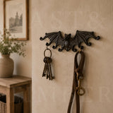 Gothic Cast Iron Bat Key Holder Rack with 8 Hooks