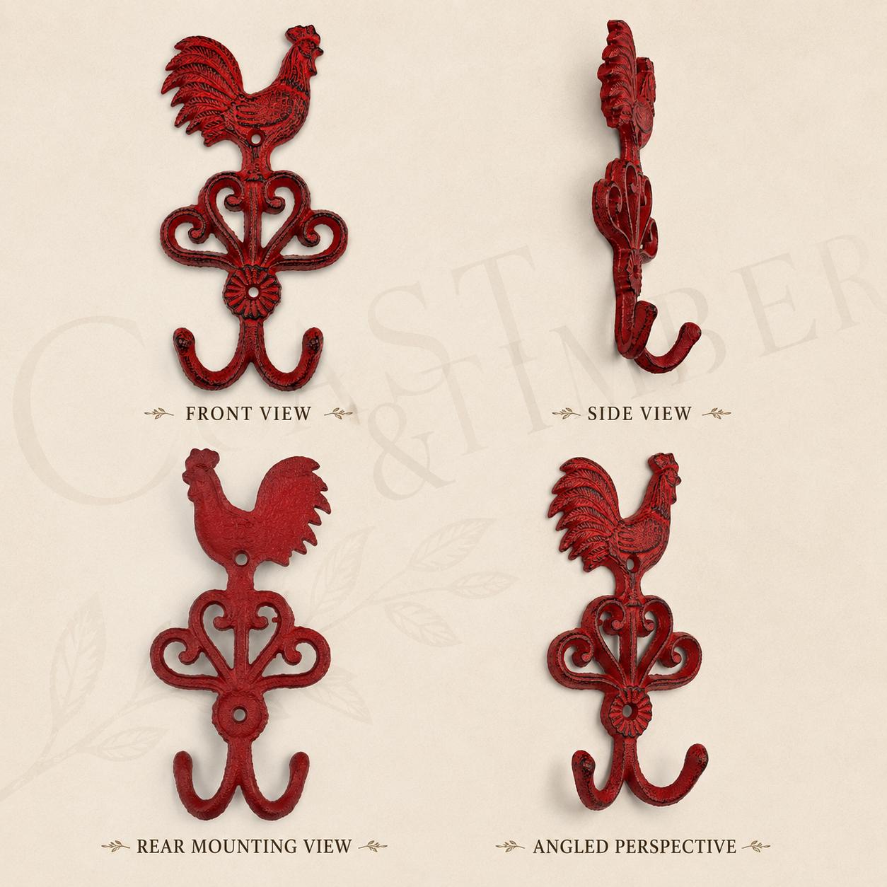 Cast Iron Rooster Double Wall Hook