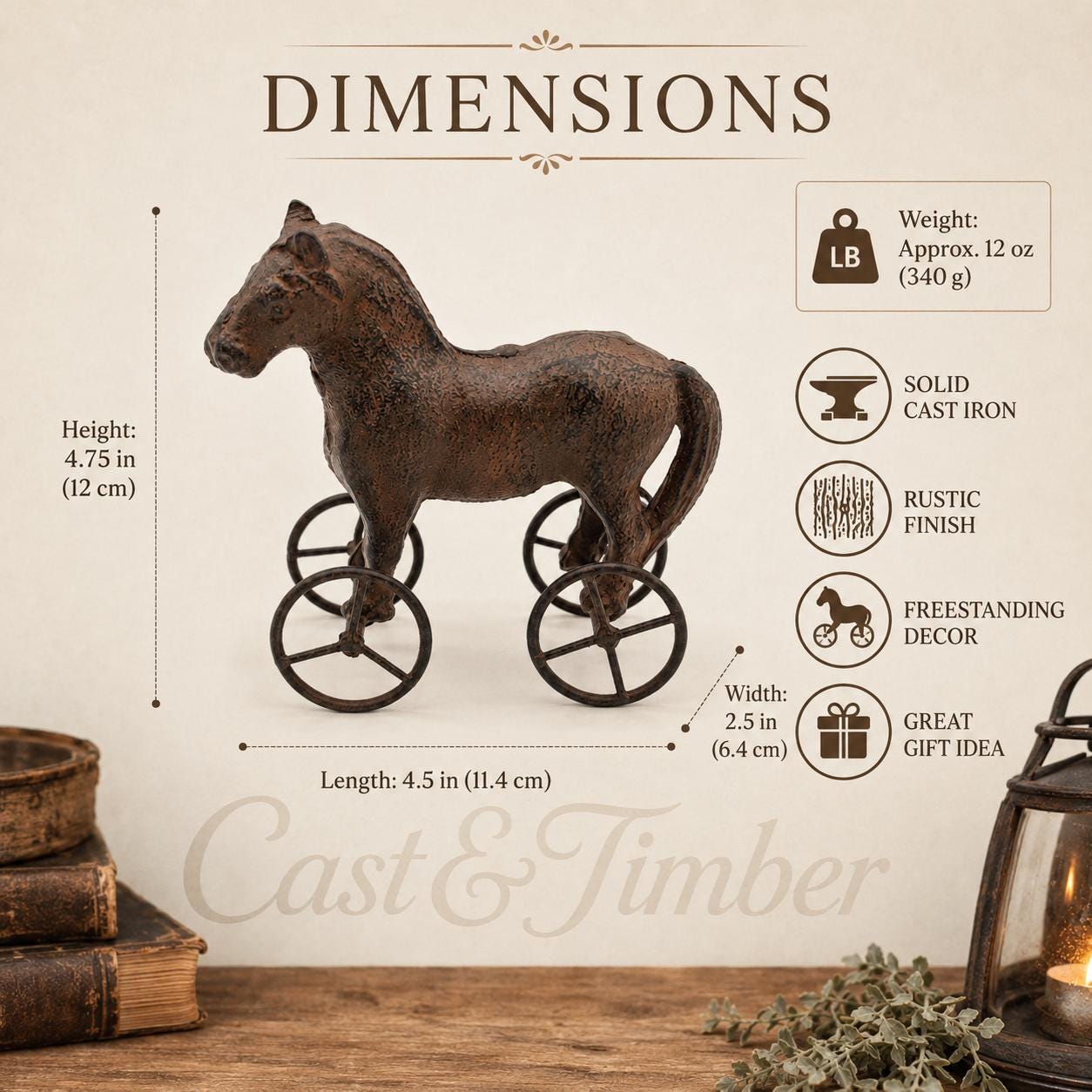 Cast Iron Horse on Wheels Figurine