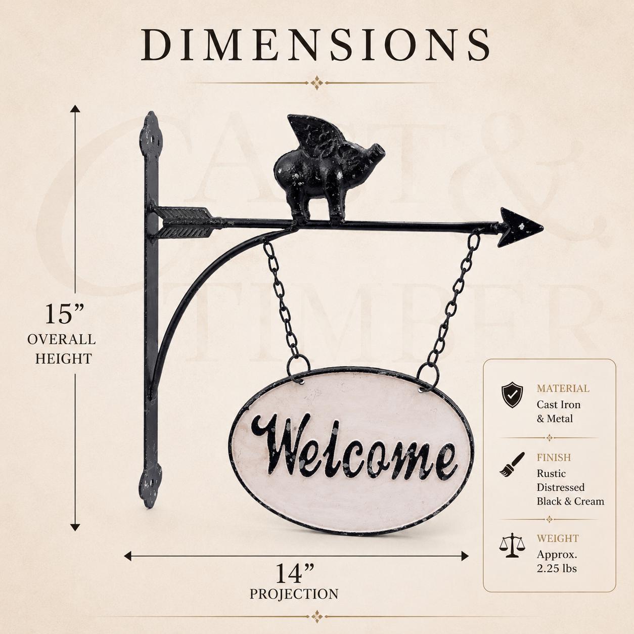 Flying Pig Double-Sided Welcome Sign
