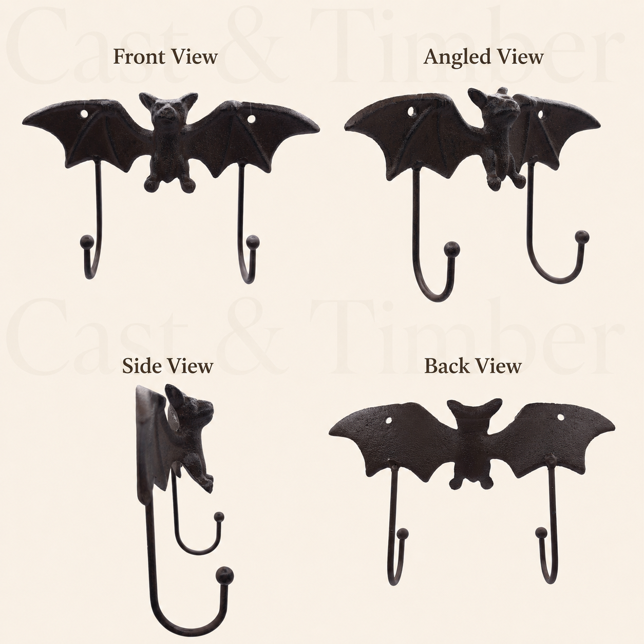 Cast Iron Bat Wall Rack With Two Hooks