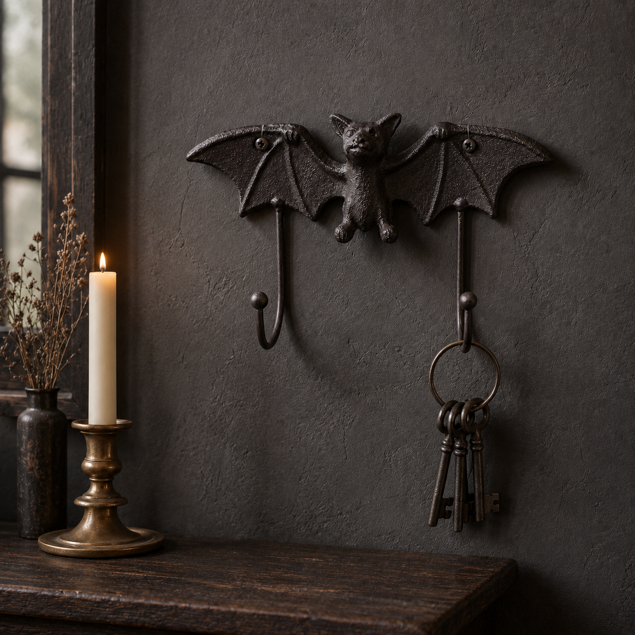 Cast Iron Bat Wall Rack With Two Hooks