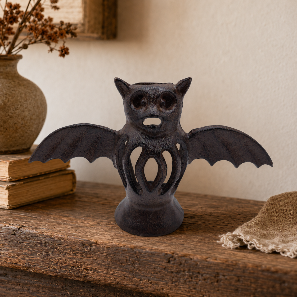 Cast Iron Bat Candle Holder